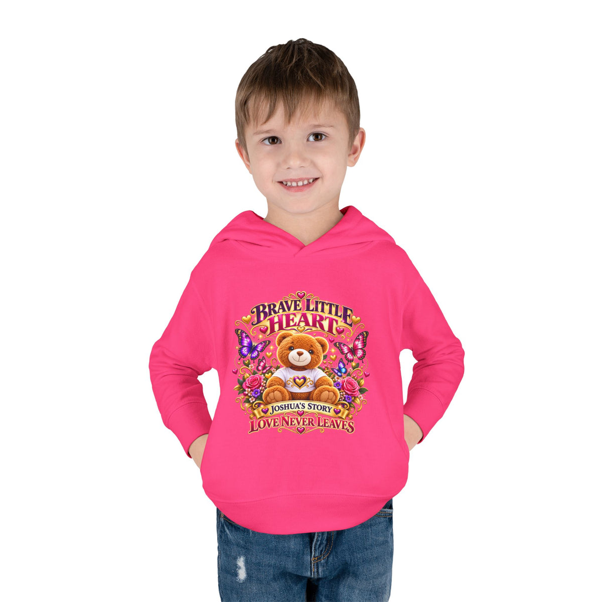 Toddler Hoodie - "Brave Little Heart" Teddy Design (Personalize: Joshua's Story)