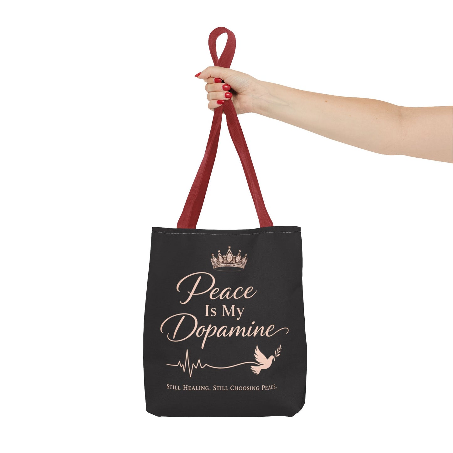 Peace Is My Dopamine Tote Bag — Inspirational Healing Canvas Tote
