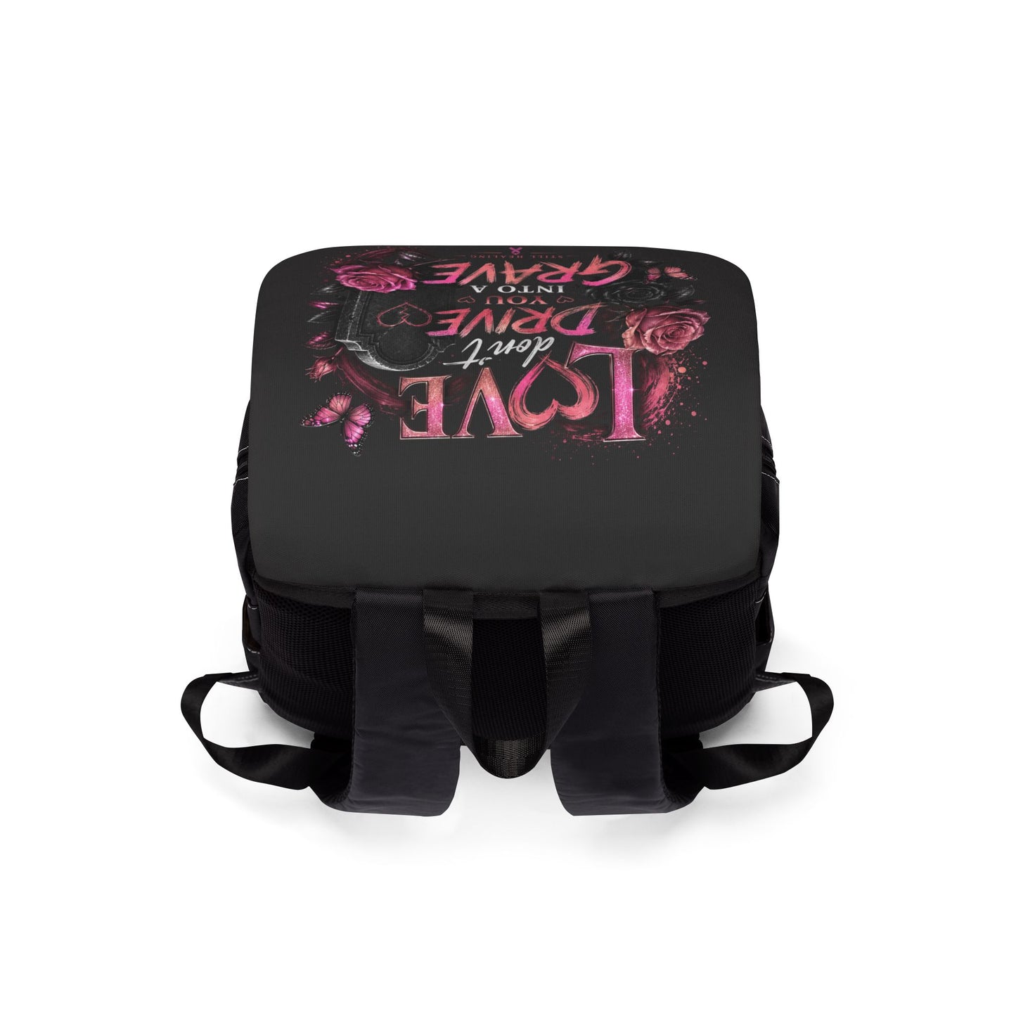 Backpack – "Love Don't Drive You Into a Grave" Gothic Rose Shoulder Backpack