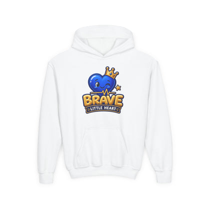 Youth Hoodie - "Brave Little Heart" Cute Blue Whale Crown Design