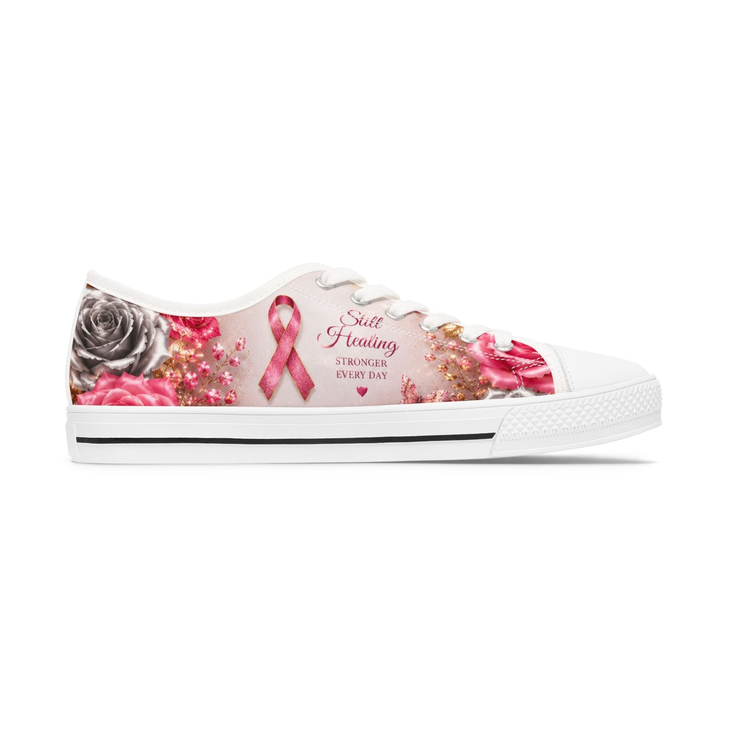 Breast Cancer Awareness Floral Low Top Sneakers — Pink Ribbon Tribute