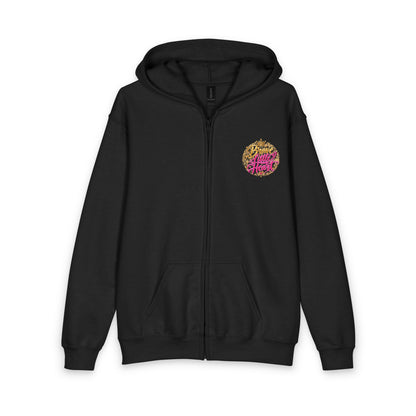Youth Zipped Hoodie — "Brave Little Heart" Gold & Pink Crest