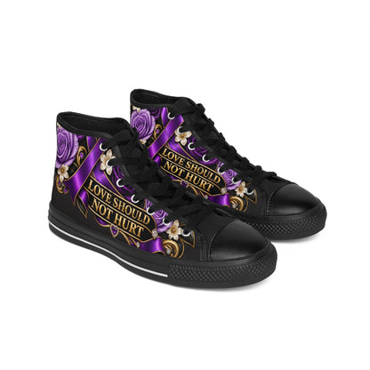 High-Top Sneakers — "Love Should Not Hurt / I Choose to Live" Purple Awareness Shoes