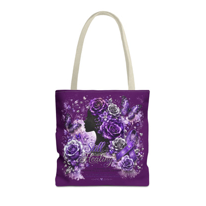 Tote Bag — Purple Silent Healing Floral Ribbon Design