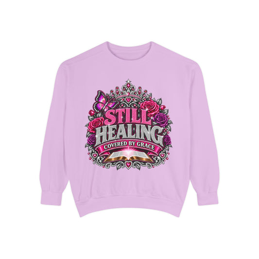Still Healing Sweatshirt — 'Covered by Grace' Sparkle Graphic Crewneck