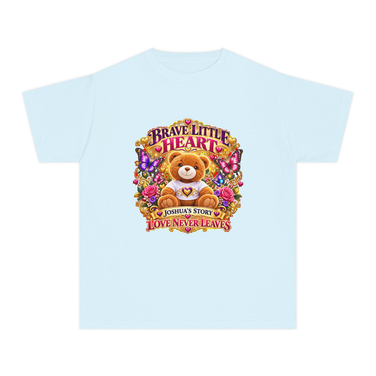 Youth Tee — "Brave Little Heart" Teddy Bear Floral Comfort Shirt