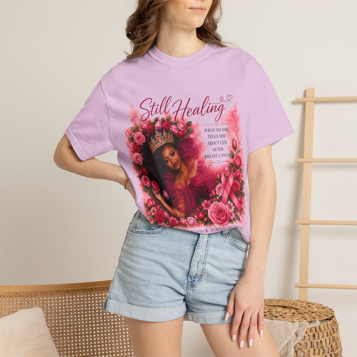 Still Healing T‑Shirt — Feminine Self‑Care Rose Graphic Tee