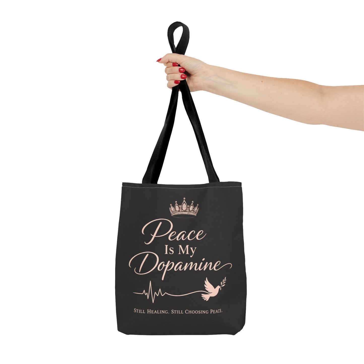 Peace Is My Dopamine Tote Bag — Inspirational Healing Canvas Tote
