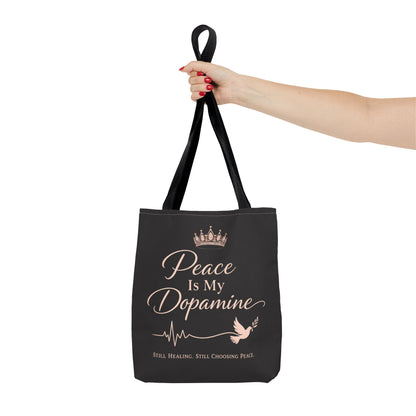 Peace Is My Dopamine Tote Bag — Inspirational Healing Canvas Tote