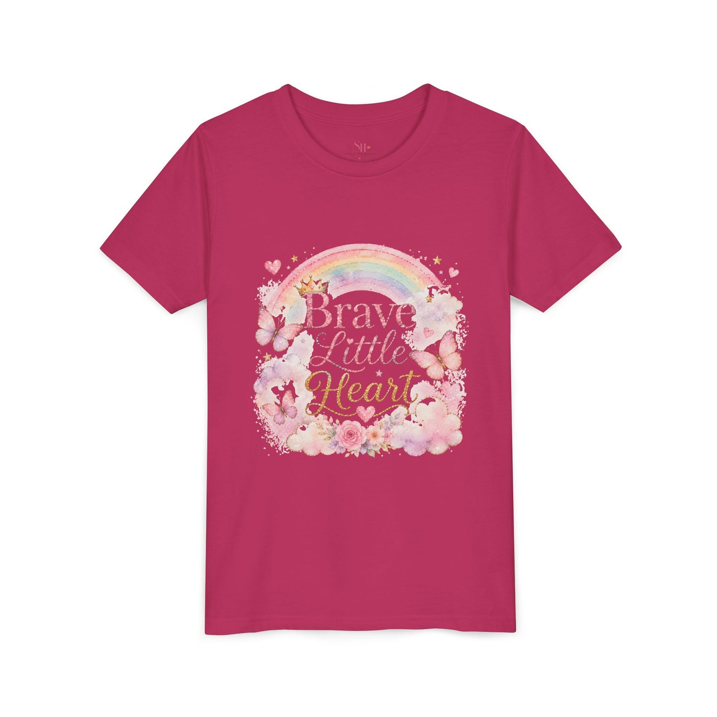 Brave Little Heart Youth Tee — Rainbow Butterflies Floral Kids Shirt