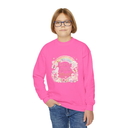 Youth Sweatshirt – "Brave Little Heart" Rainbow Floral Crewneck