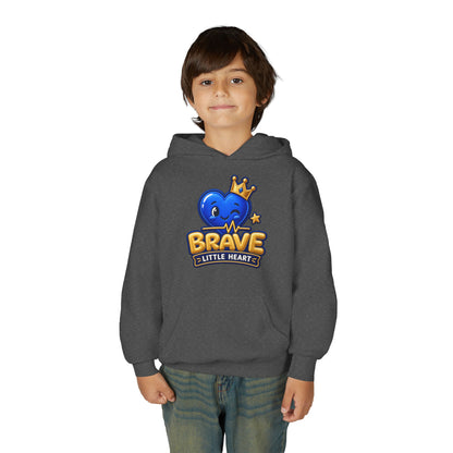 Youth Hoodie - "Brave Little Heart" Cute Blue Whale Crown Design
