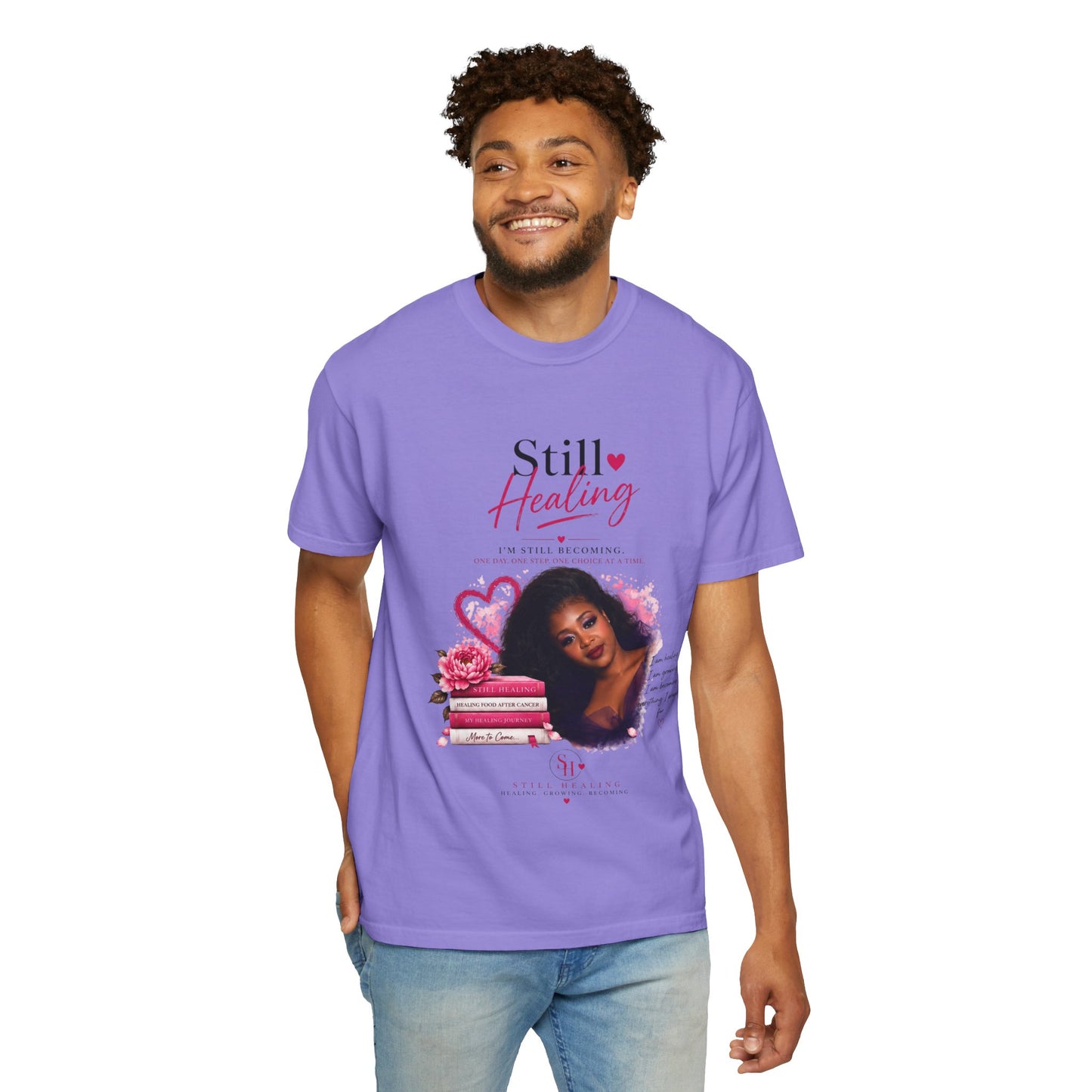 T-Shirt — "Still Healing" Inspirational Recovery Tee (Pink Floral)