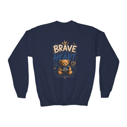 Youth Crewneck Sweatshirt - 'Brave Little Heart' Teddy Bear Kids Pullover
