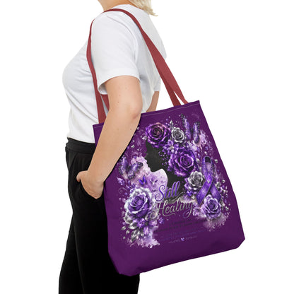 Tote Bag — Purple Silent Healing Floral Ribbon Design