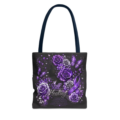 Purple Ribbon 'Still Healing' Floral Tote Bag