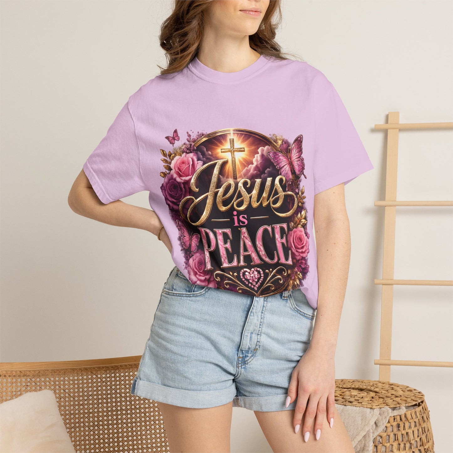 Christian T-Shirt — "Jesus is Peace" Floral Cross Tee