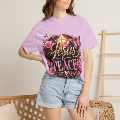 Christian T-Shirt — "Jesus is Peace" Floral Cross Tee
