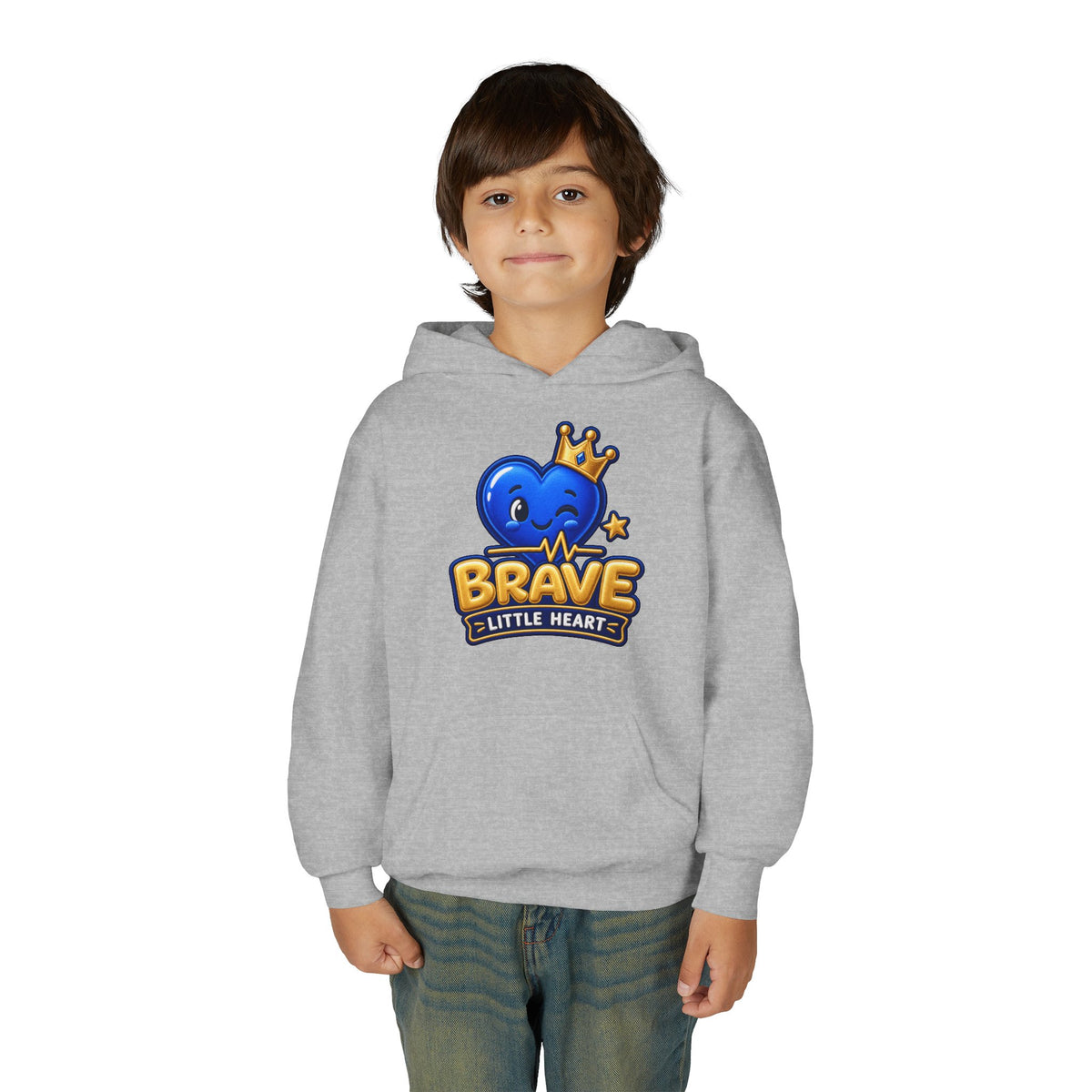 Youth Hoodie - "Brave Little Heart" Cute Blue Whale Crown Design