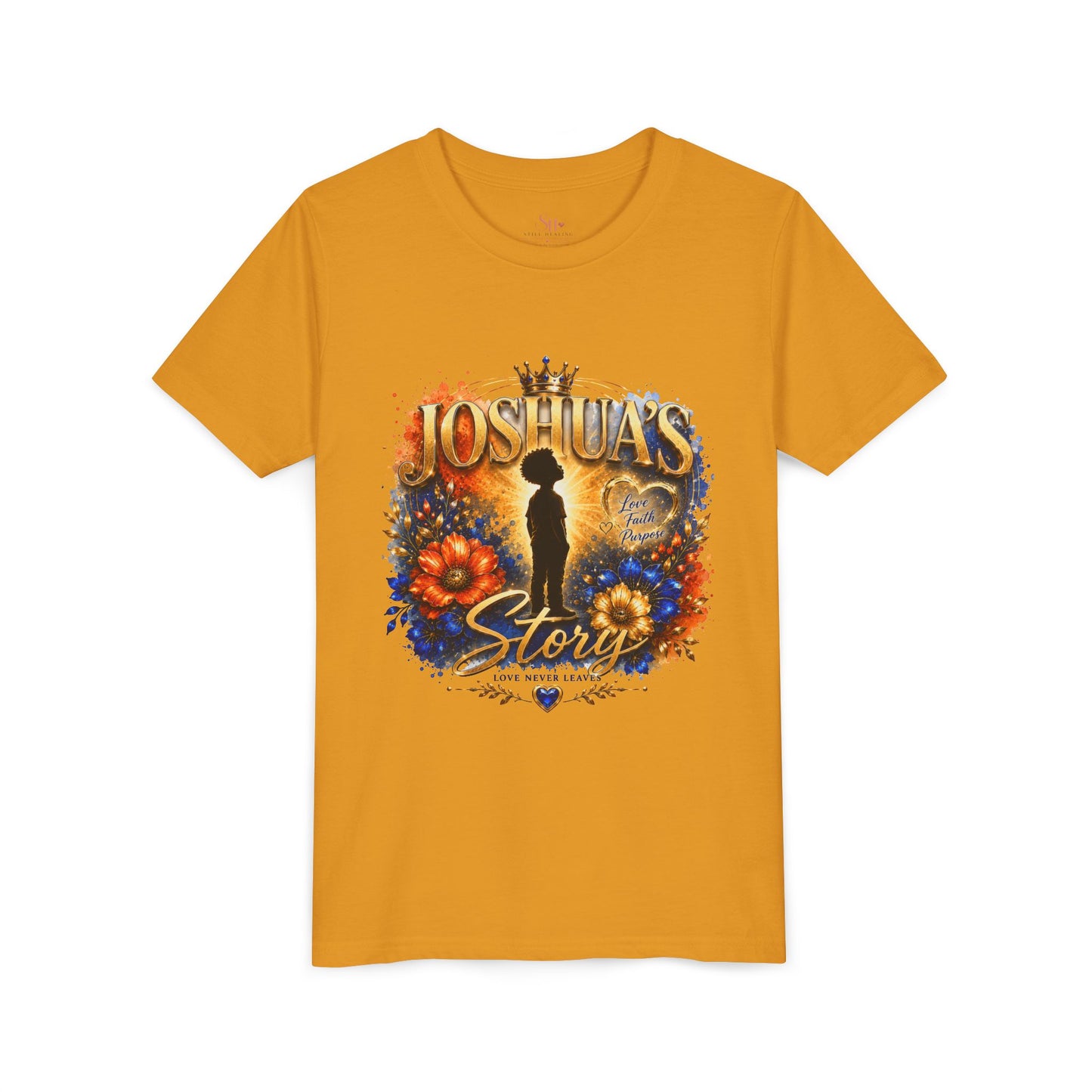 Joshua's Story Youth Tee — Inspirational Crowned Silhouette Floral Shirt