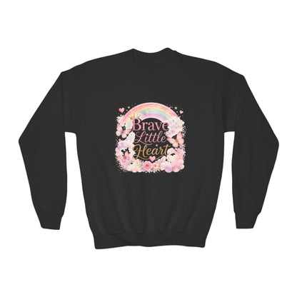 Youth Sweatshirt – "Brave Little Heart" Rainbow Floral Crewneck