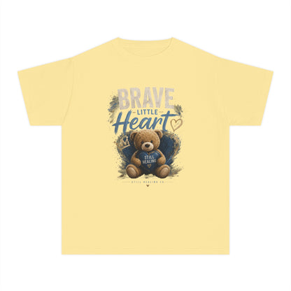Youth Tee — "Brave Little Heart" Teddy Bear Inspirational Kids Shirt