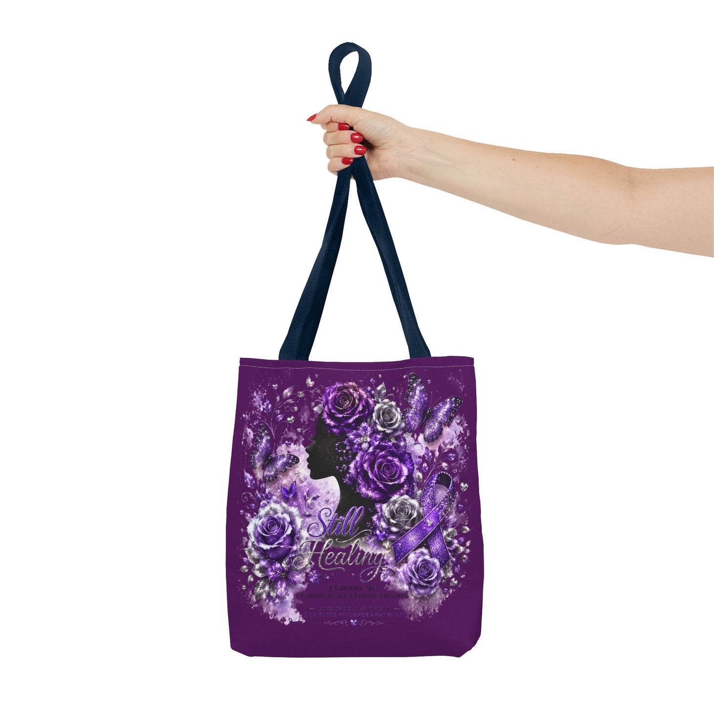 Tote Bag — Purple Silent Healing Floral Ribbon Design