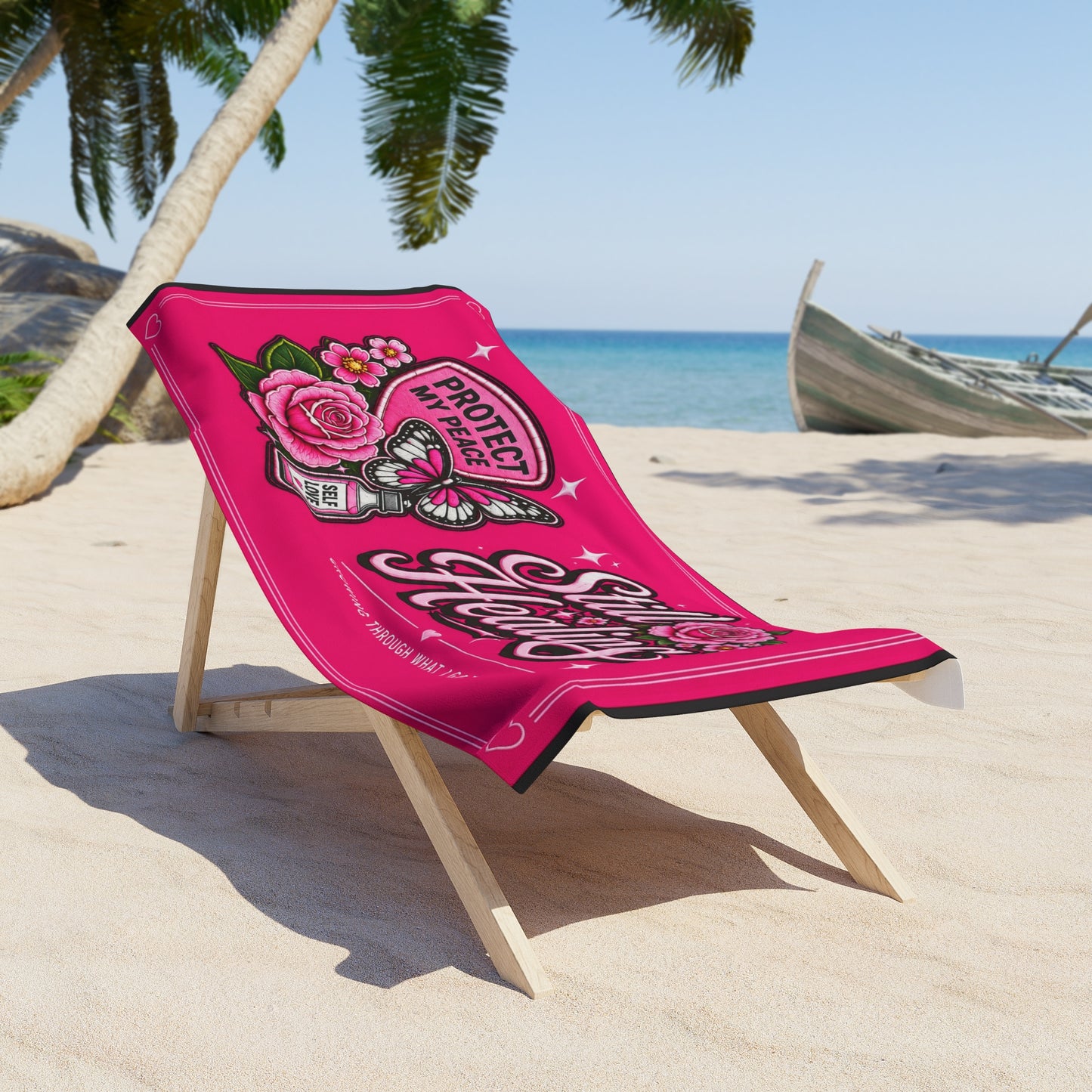 Still Healing Beach Towel — Pink Self-Love Protect My Peace Design