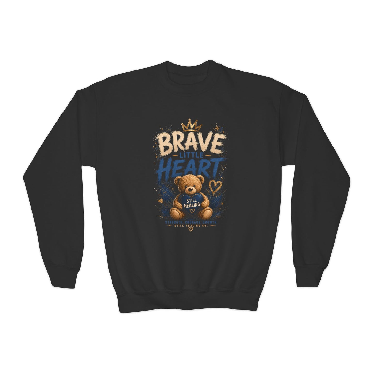 Youth Crewneck Sweatshirt - 'Brave Little Heart' Teddy Bear Kids Pullover