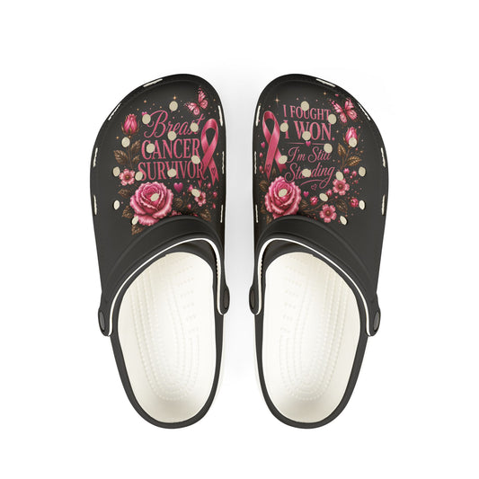 Breast Cancer Survivor Floral Clog Shoes – Pink Ribbon EVA Foam Slip-Ons
