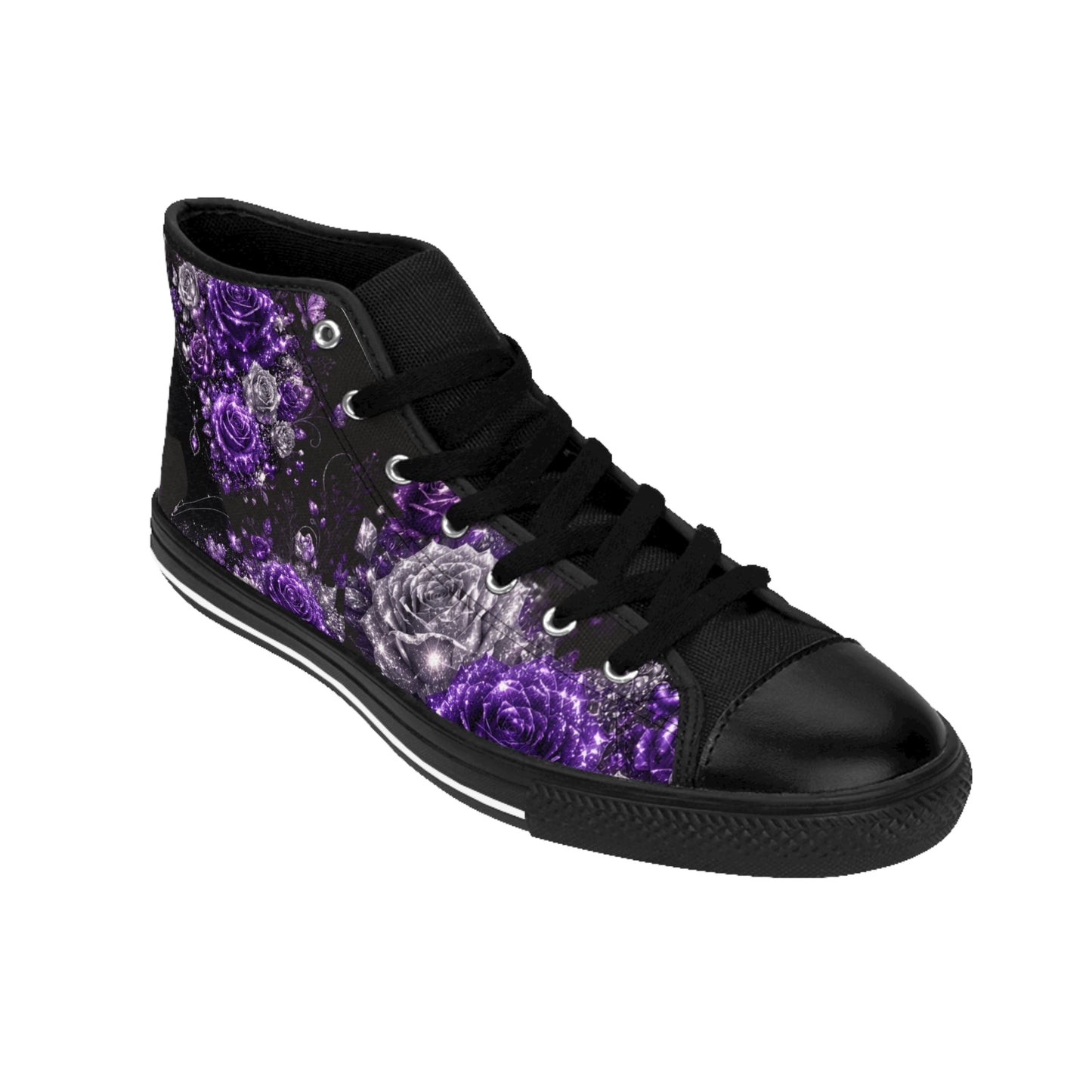 Still Healing Purple Rose High-Top Sneakers — Women's Floral Awareness Shoes