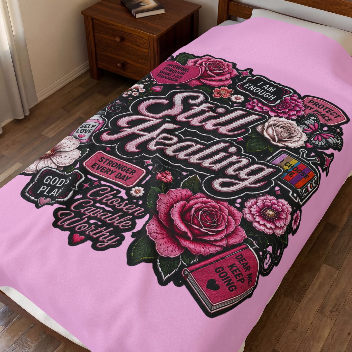 Still Healing Plush Blanket — Inspirational Floral Comfort Throw