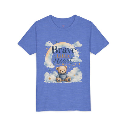 Brave Little Heart Youth Tee — Cute Teddy Rainbow Kids Shirt