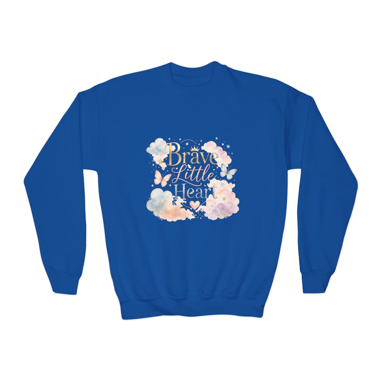 Youth Sweatshirt — "Brave Little Heart" Watercolor Butterfly Crewneck
