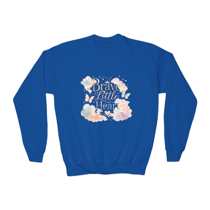 Youth Sweatshirt — "Brave Little Heart" Watercolor Butterfly Crewneck