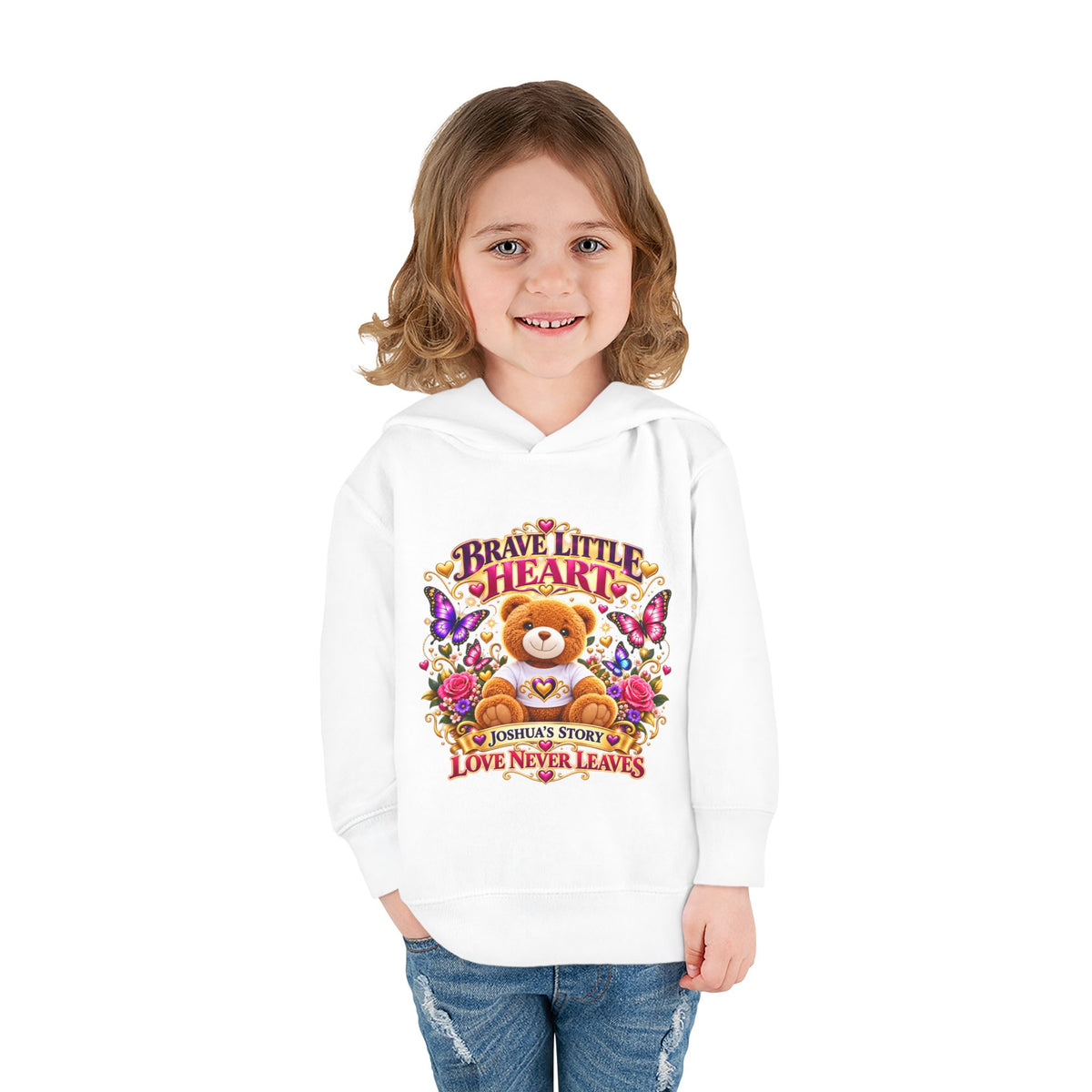 Toddler Hoodie - "Brave Little Heart" Teddy Design (Personalize: Joshua's Story)