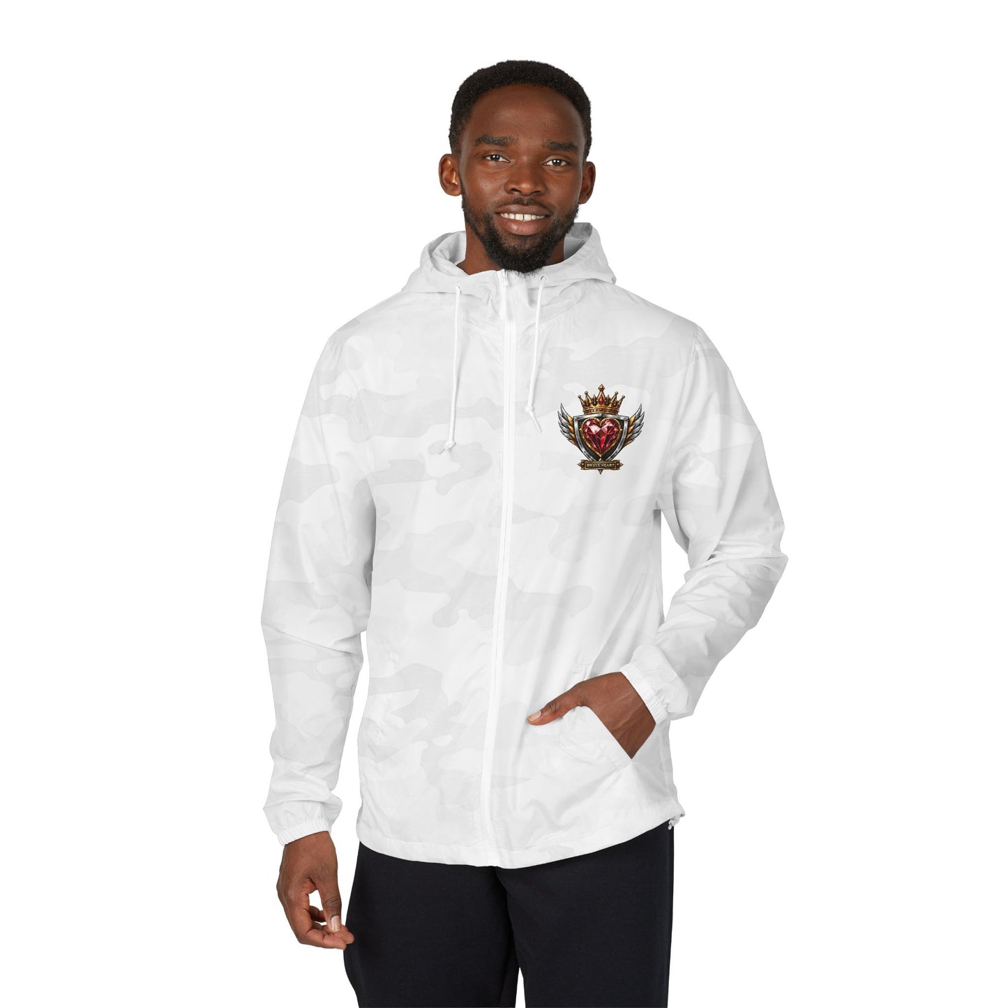 Windbreaker Jacket — "Brave Heart" Crest Hooded Zip-Up