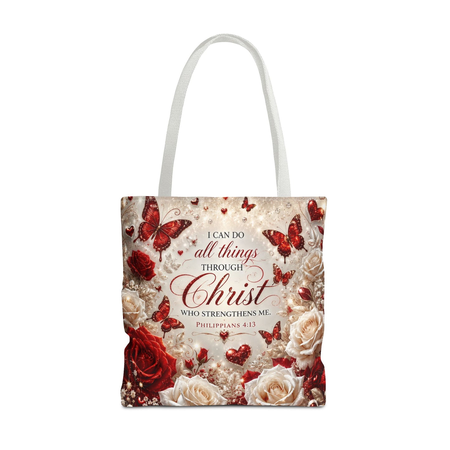 Christian Floral Tote Bag — "I Can Do All Things Through Christ" Philippians 4:13