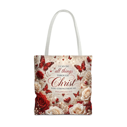Christian Floral Tote Bag — "I Can Do All Things Through Christ" Philippians 4:13