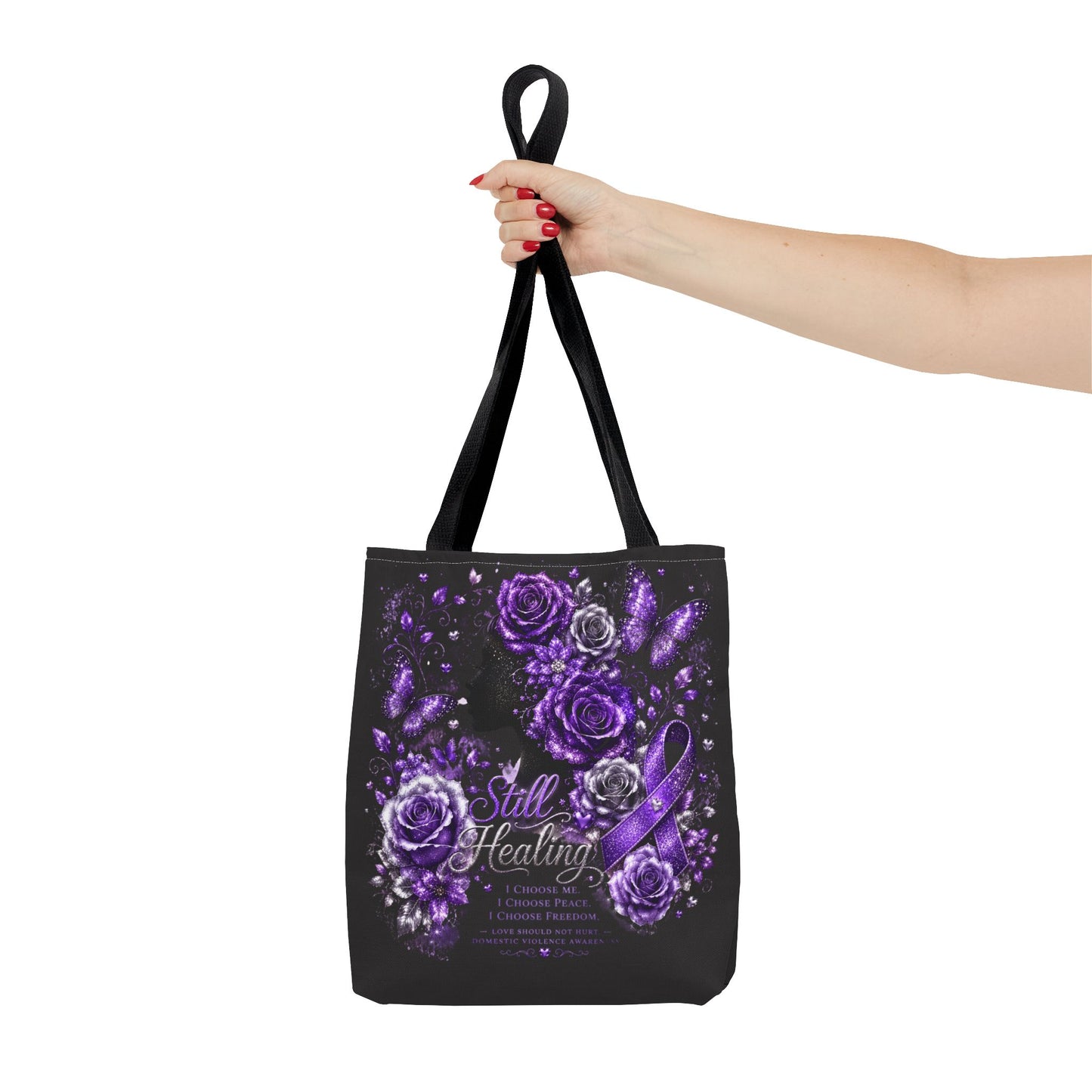 Purple Ribbon 'Still Healing' Floral Tote Bag