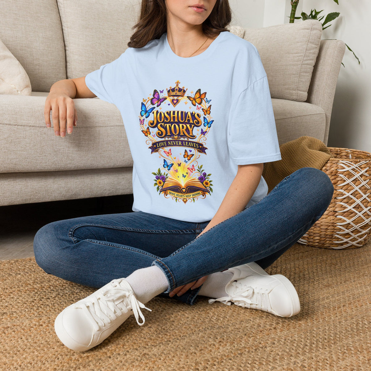 Joshua's Story T‑Shirt — "Love Never Leaves" Inspirational Butterfly Tee