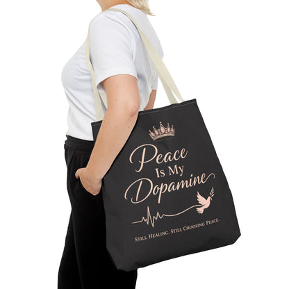 Peace Is My Dopamine Tote Bag — Inspirational Healing Canvas Tote