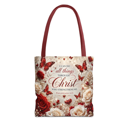 Christian Floral Tote Bag — "I Can Do All Things Through Christ" Philippians 4:13