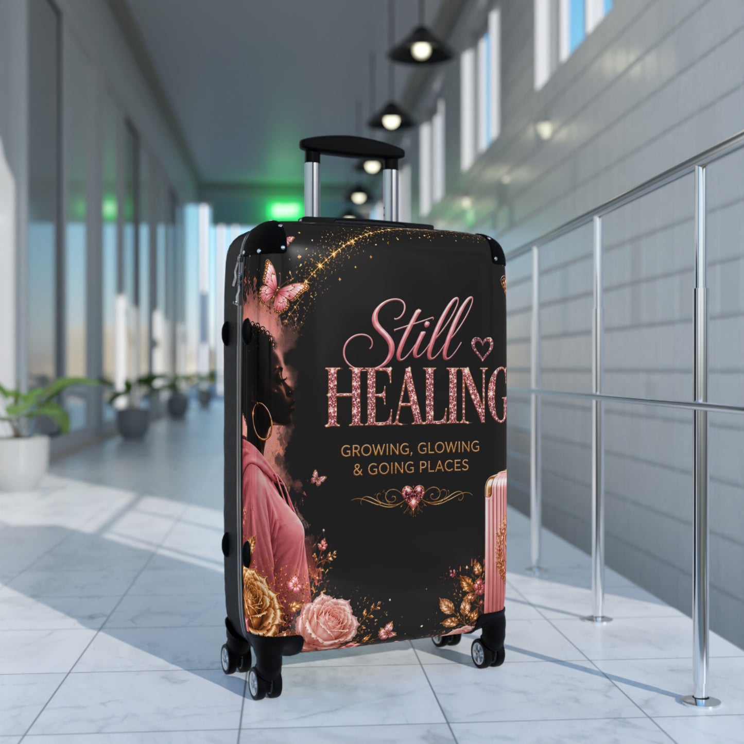 Still Healing Carry-On Suitcase — "Still Healing: Growing, Glowing & Going Places" Inspirational Travel Luggage