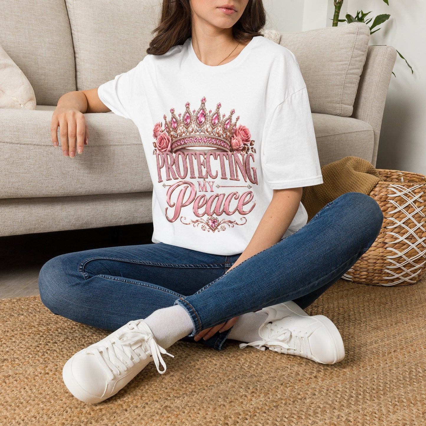 Protecting Peace Crown T-Shirt — Pink Floral Princess Graphic Tee
