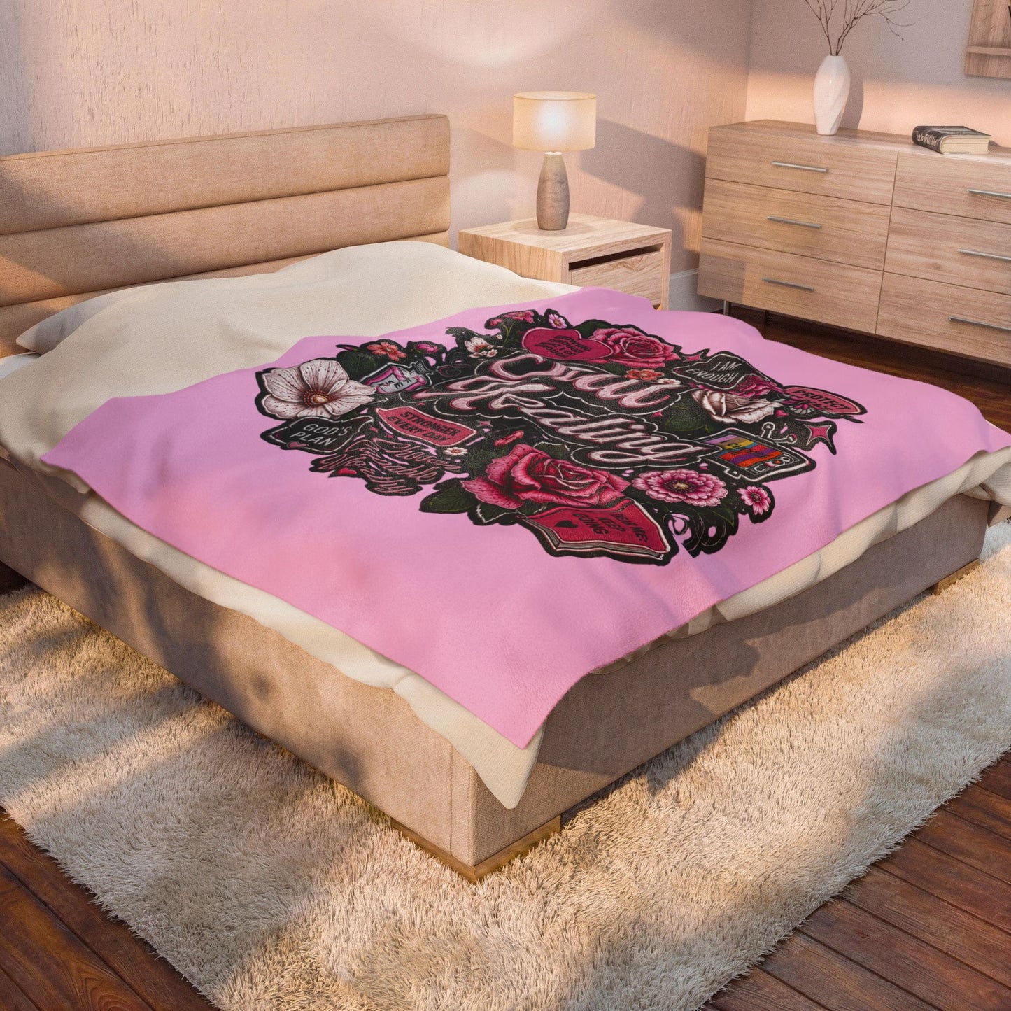 Still Healing Plush Blanket — Inspirational Floral Comfort Throw