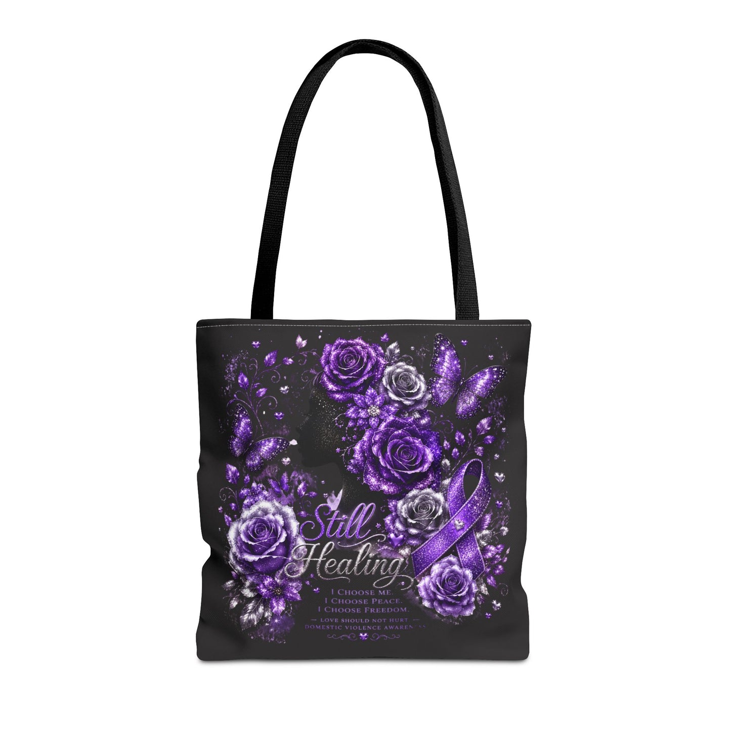 Purple Ribbon 'Still Healing' Floral Tote Bag