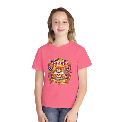 Youth Tee — "Brave Little Heart" Teddy Bear Floral Comfort Shirt