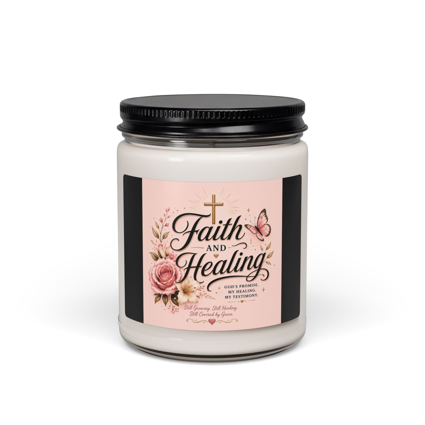 Faith and Healing Scented Soy Candle — 9 oz Inspirational Floral Jar