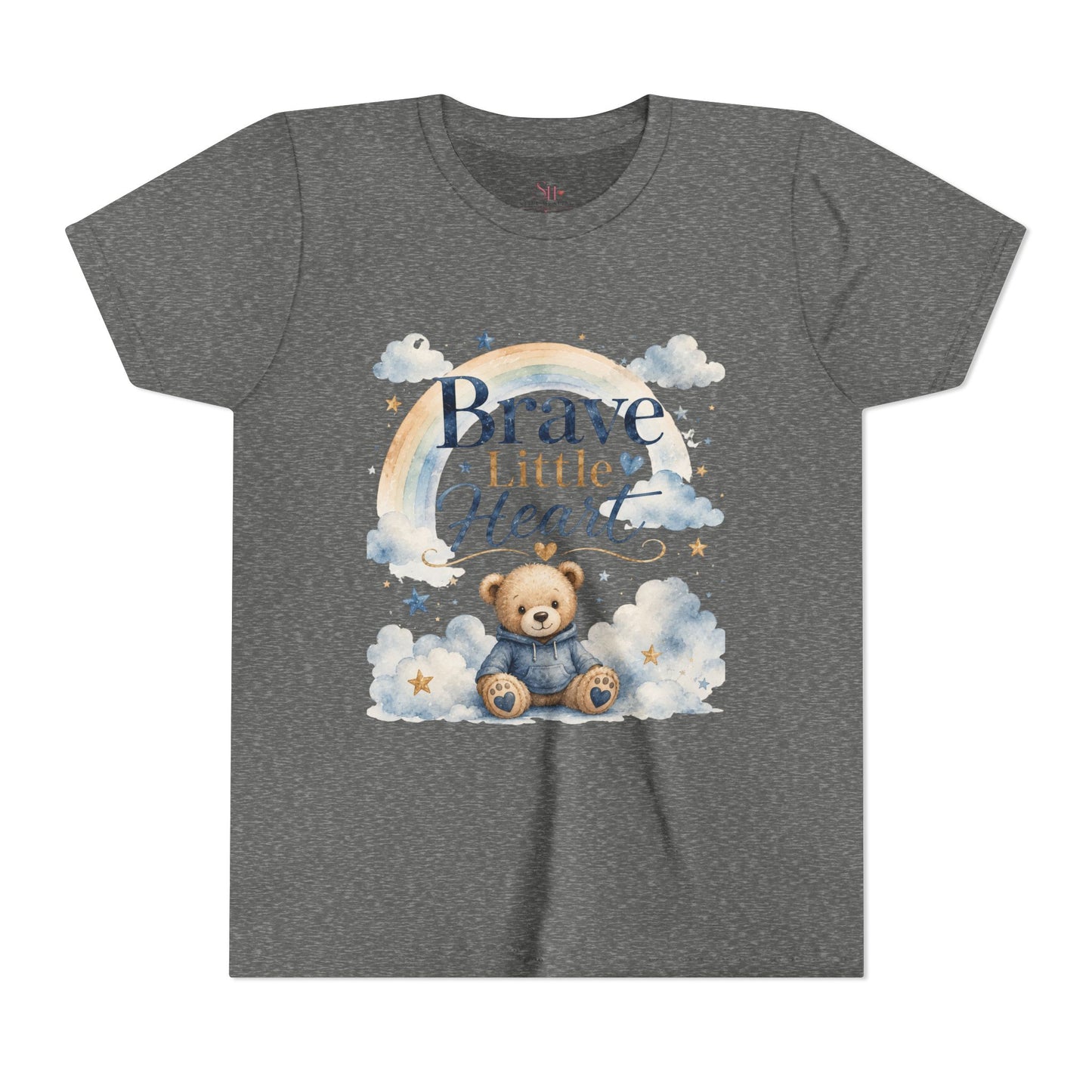 Brave Little Heart Youth Tee — Cute Teddy Rainbow Kids Shirt